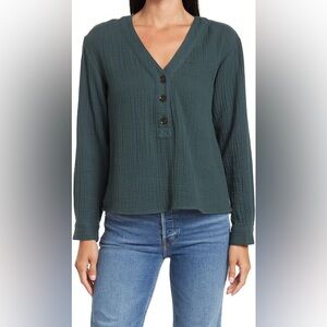 Madewell Forest Green Gauze Henley Blouse